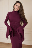 Ruffled Full Stretch Dress - Maroon