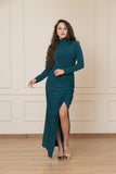 Ruched Full Stretch Dress - Teal