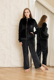 Velvet Zip-Up Lounge Set - Black