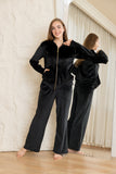 Velvet Zip-Up Lounge Set - Black