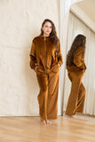 Velvet Zip-Up Lounge Set - Brown