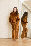 Velvet Zip-Up Lounge Set - Brown