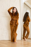 Velvet Zip-Up Lounge Set - Brown