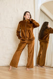 Velvet Zip-Up Lounge Set - Brown