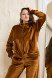 Velvet Zip-Up Lounge Set - Brown