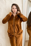 Velvet Zip-Up Lounge Set - Brown