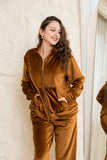 Velvet Zip-Up Lounge Set - Brown