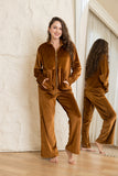 Velvet Zip-Up Lounge Set - Brown