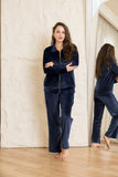 Velvet Zip-Up Lounge Set - Navy Blue