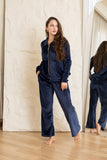 Velvet Zip-Up Lounge Set - Navy Blue