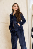 Velvet Zip-Up Lounge Set - Navy Blue