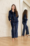 Velvet Zip-Up Lounge Set - Navy Blue