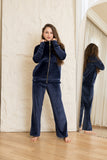 Velvet Zip-Up Lounge Set - Navy Blue