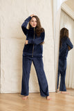 Velvet Zip-Up Lounge Set - Navy Blue