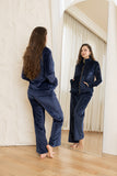 Velvet Zip-Up Lounge Set - Navy Blue