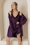 Velvet Elegance Night Short Set - Purple