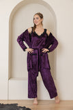 Velvet Elegance Night Pants Set - Purple