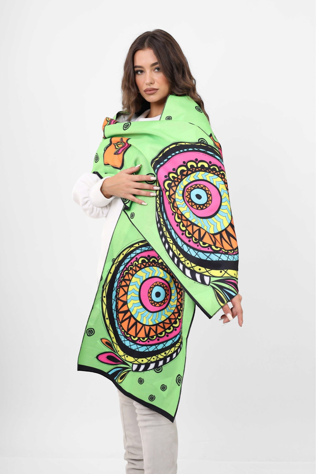 Double face wool Shawl - Neon