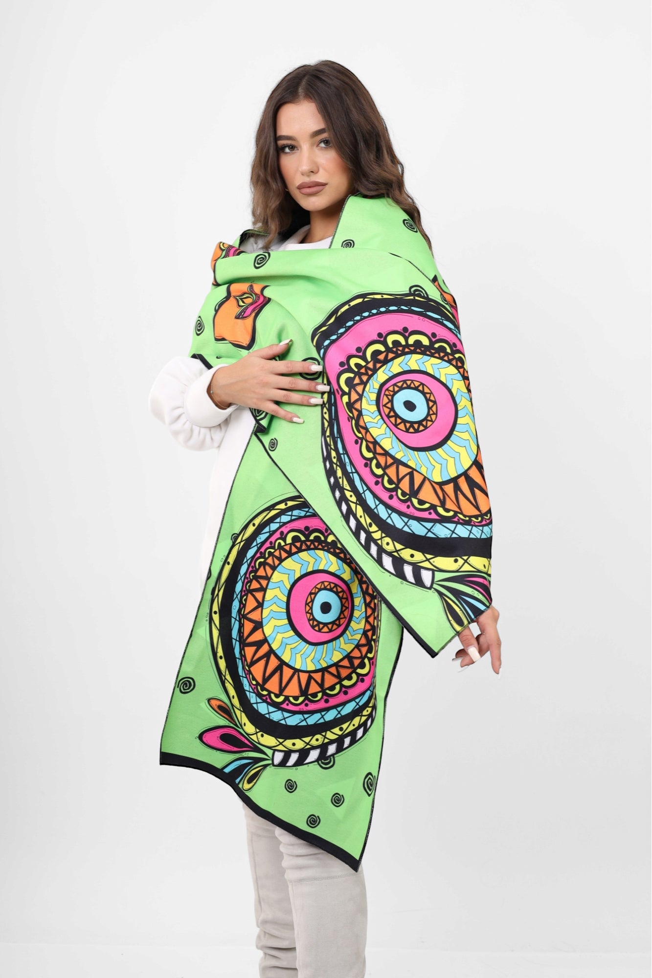Double face wool Shawl - Neon