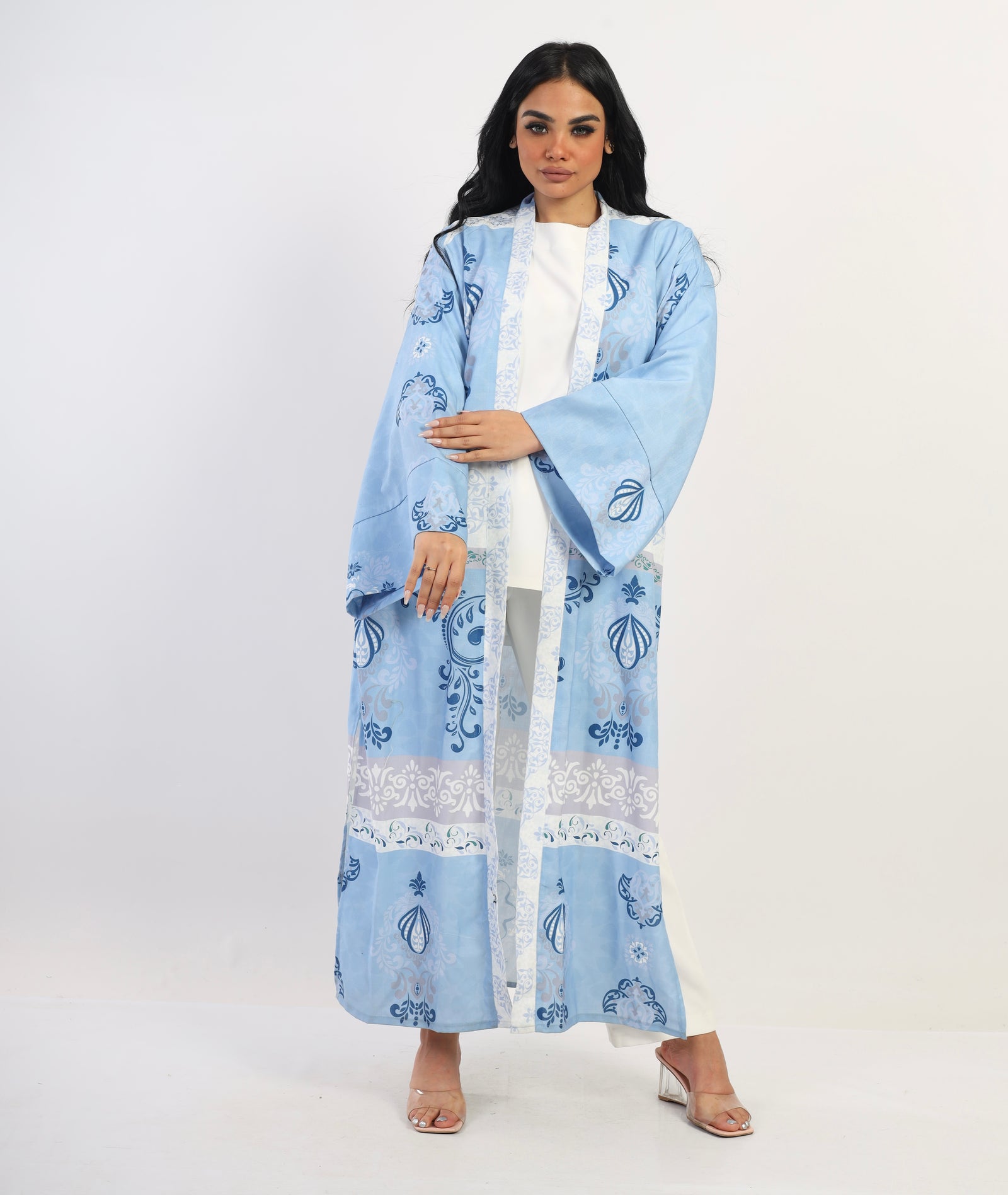 Lotus Linen Abaya kimono - Baby blue