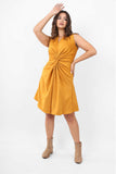 Suede sleeveless twist Dress - Mustard