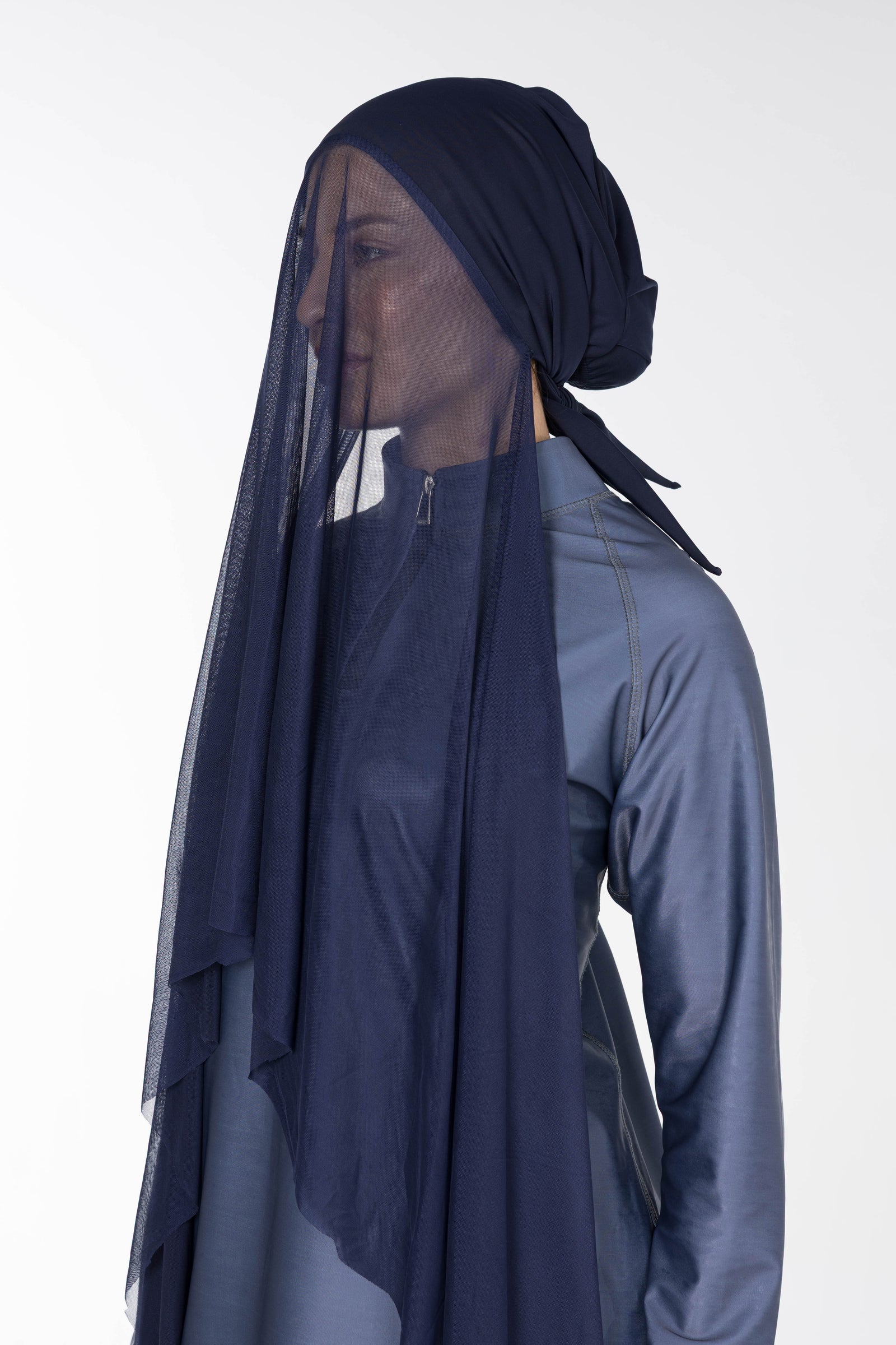 Navy Blue head piece with tulle