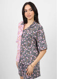 Mixed Short sleeved Pajama Set - Grey