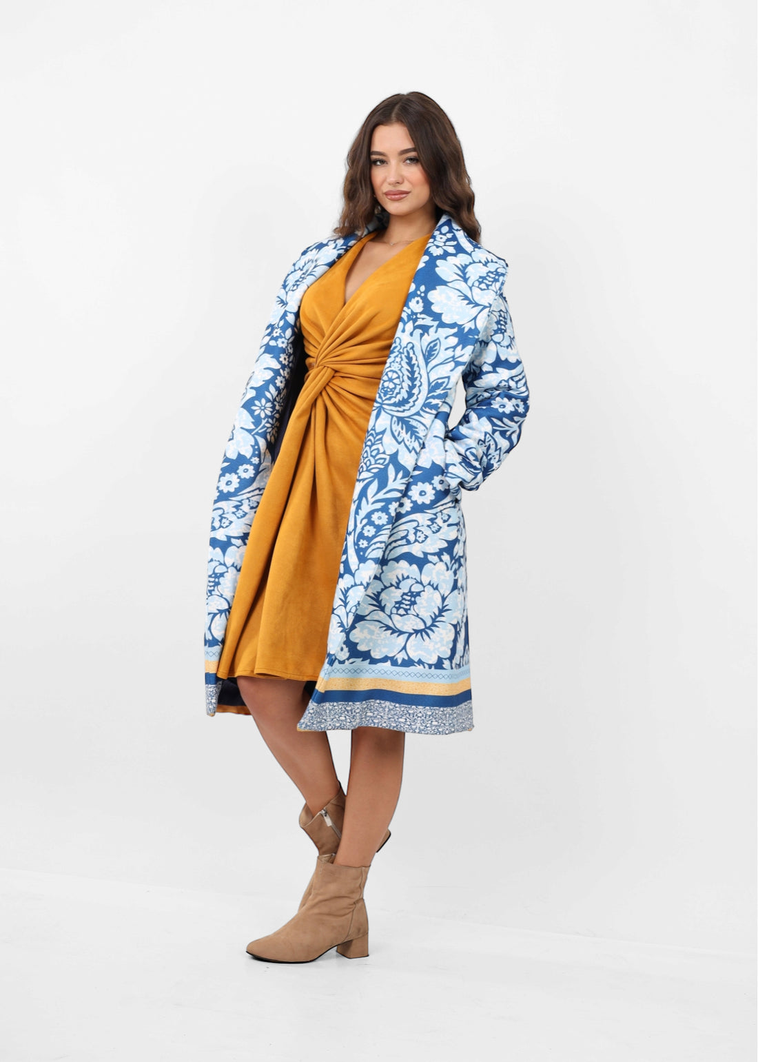 The leaves  Wool Coat - Blue