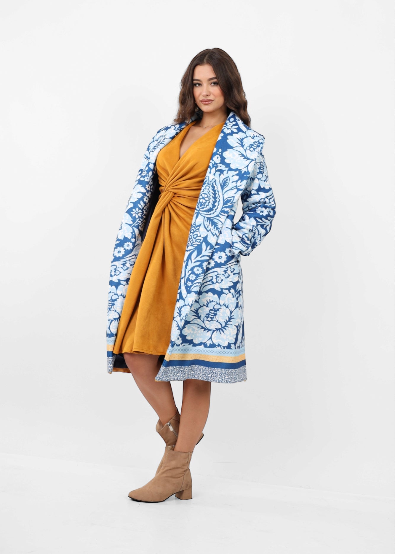 The leaves  Wool Coat - Blue