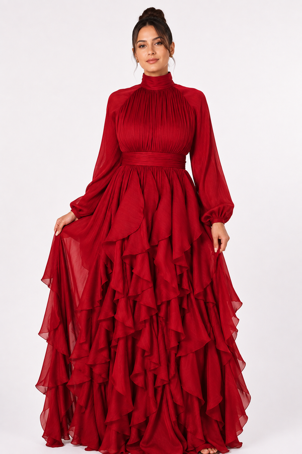 Crimson Cascade Dress