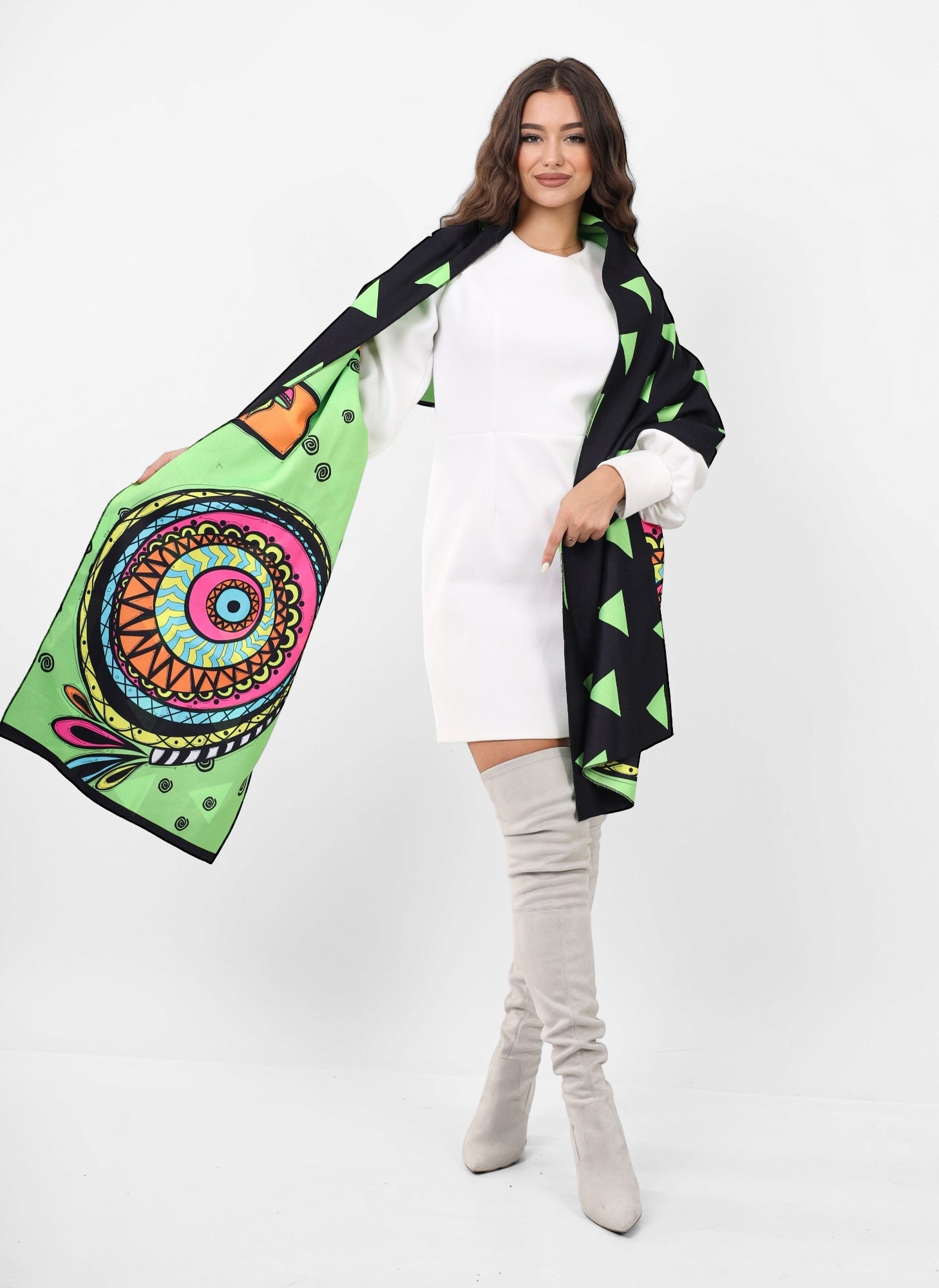 Double face wool Shawl - Neon