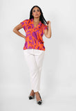 Collar neckline silk top - orange