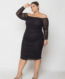 All black Ruched Tulle Midi Dress