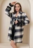 Plaid Wool Coat with Feather Cuffs