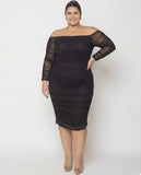 All black Ruched Tulle Midi Dress