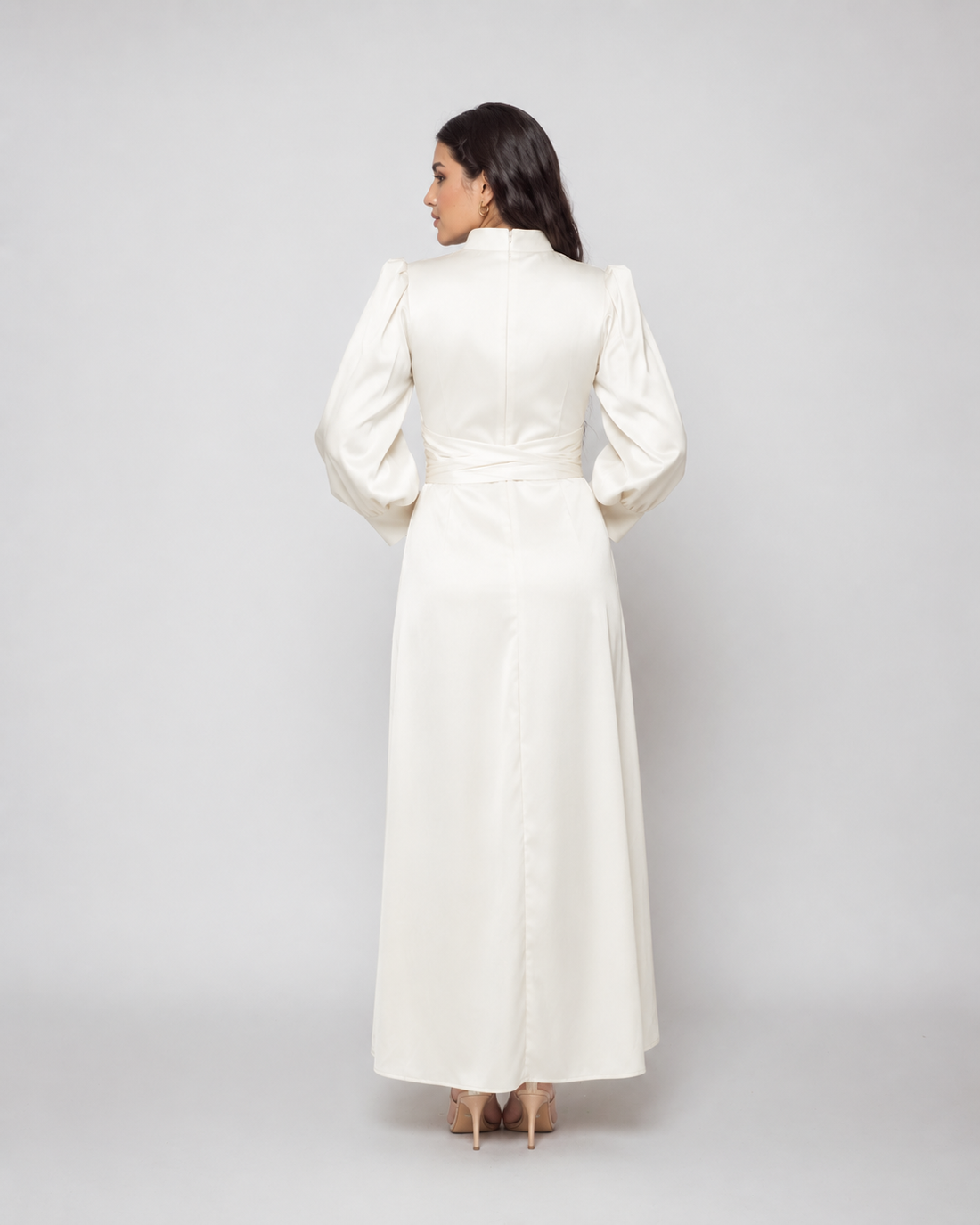 Front Twist Satin Dress - off white