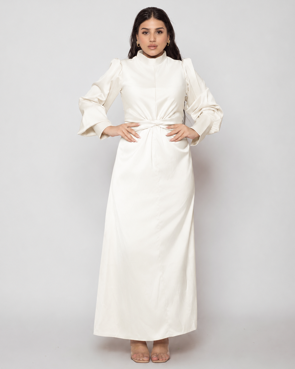 Front Twist Satin Dress - off white
