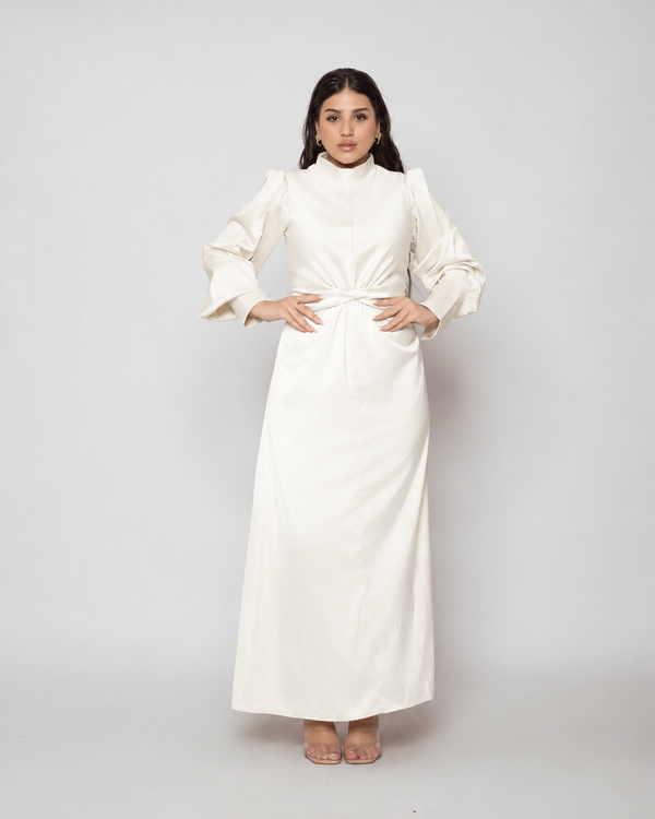 Front Twist Satin Dress - off white