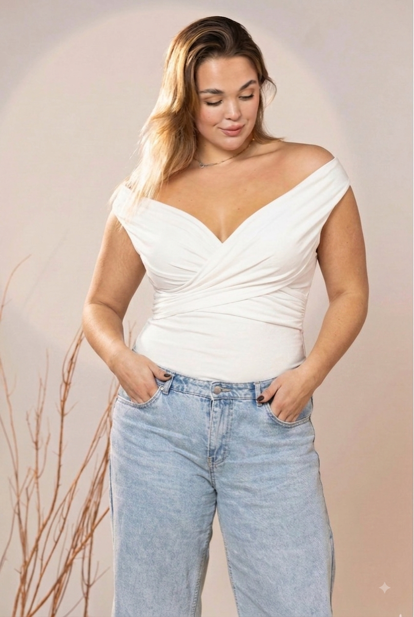 Sleeveless White Soft Wrap Top