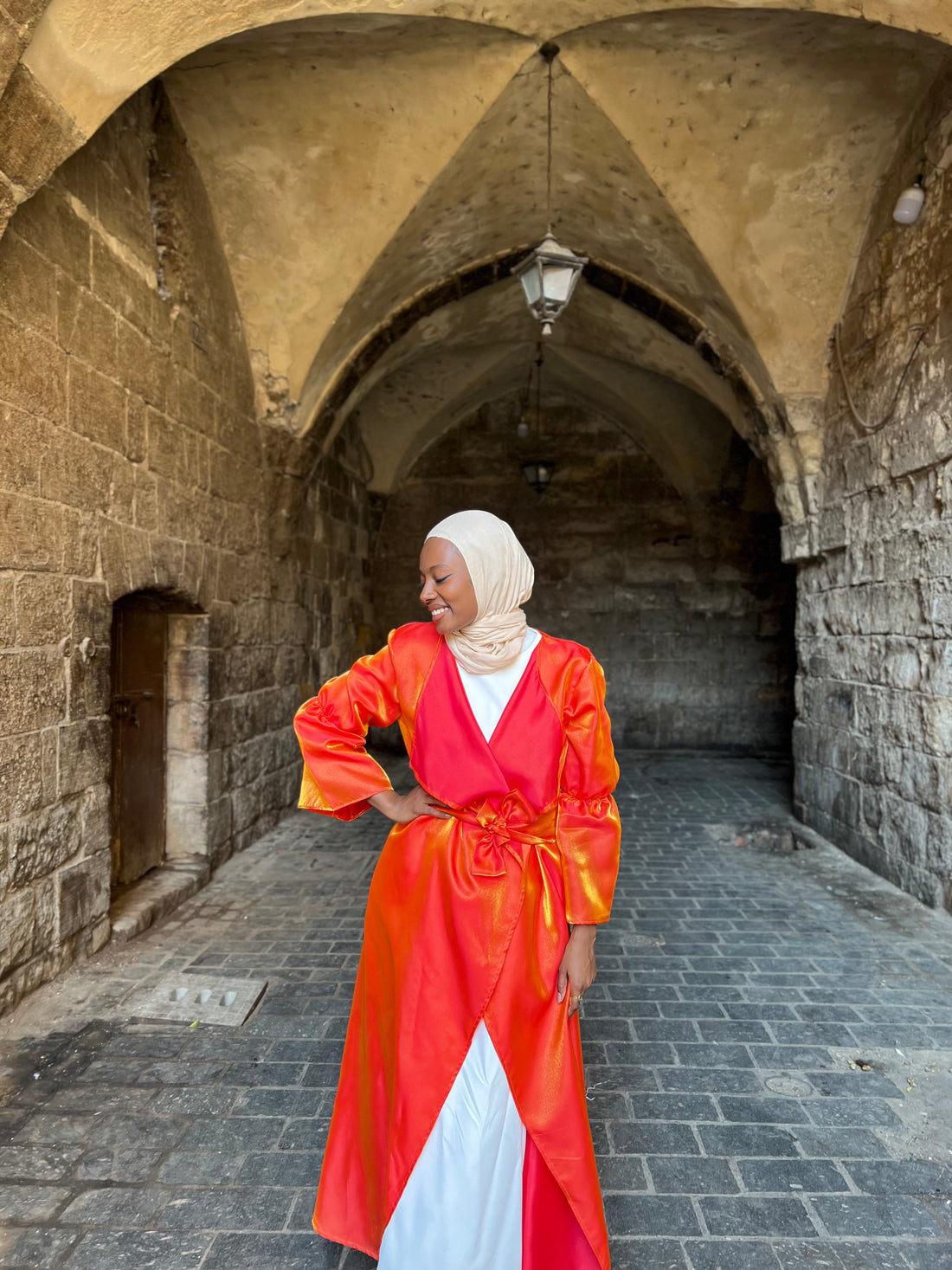 Organza Shimmer Abaya kimono - Orange