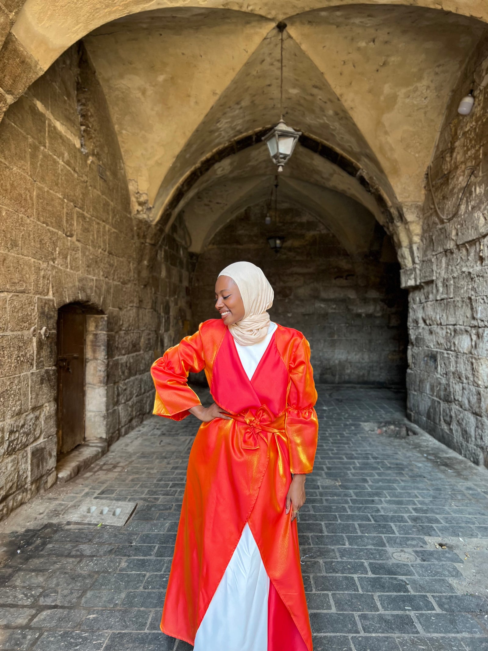 Organza Shimmer Abaya kimono - Orange