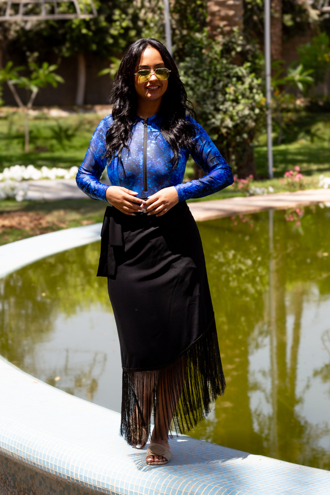 Diva crepe wrap skirt with fringes - Black