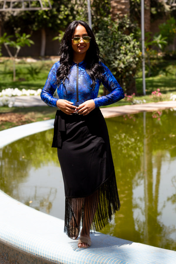Diva crepe wrap skirt with fringes - Black