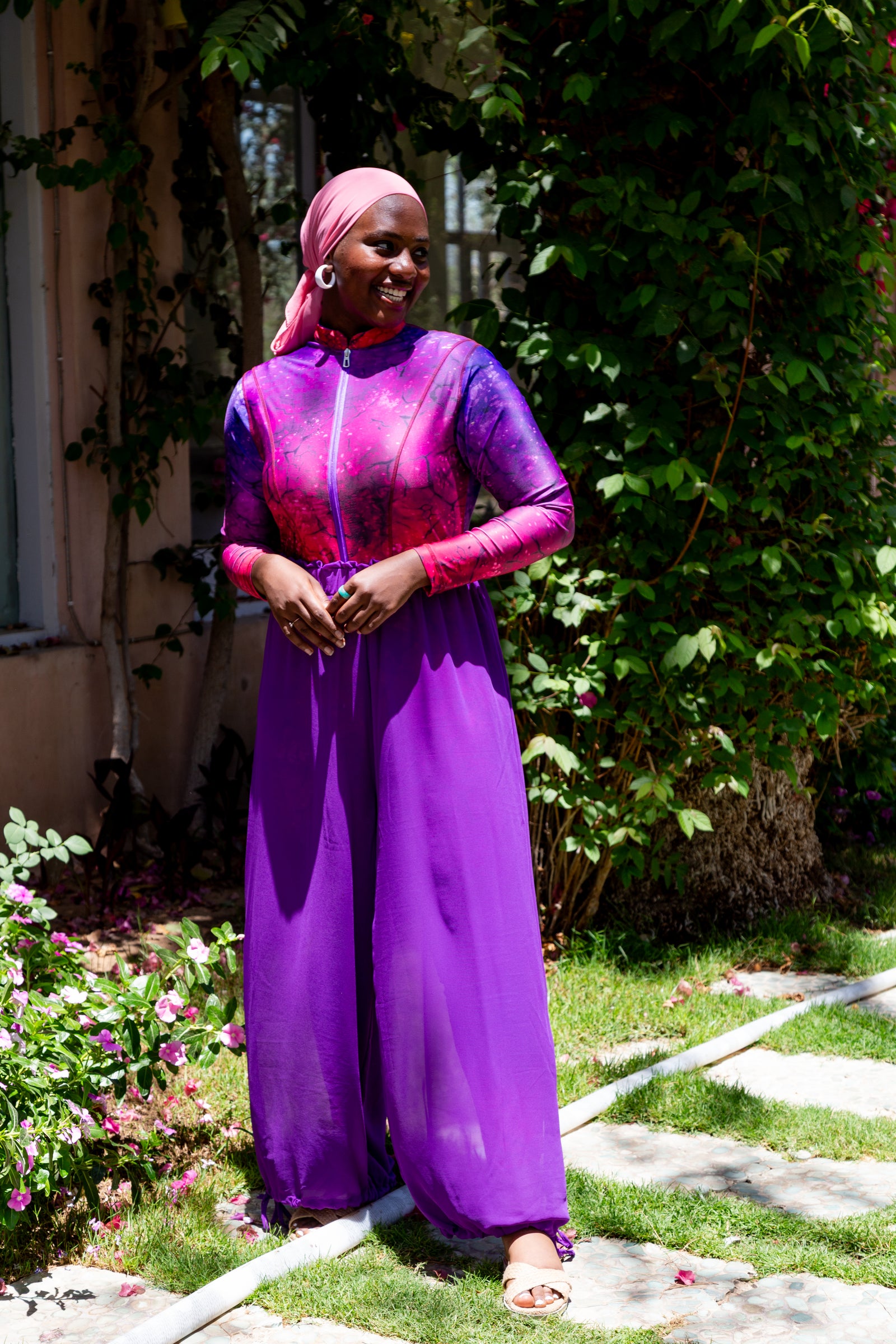 Pink thunder burkini set with cover up - Fuschia