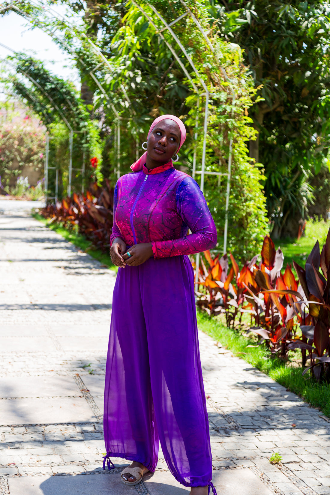Pink thunder burkini set with cover up - Fuschia