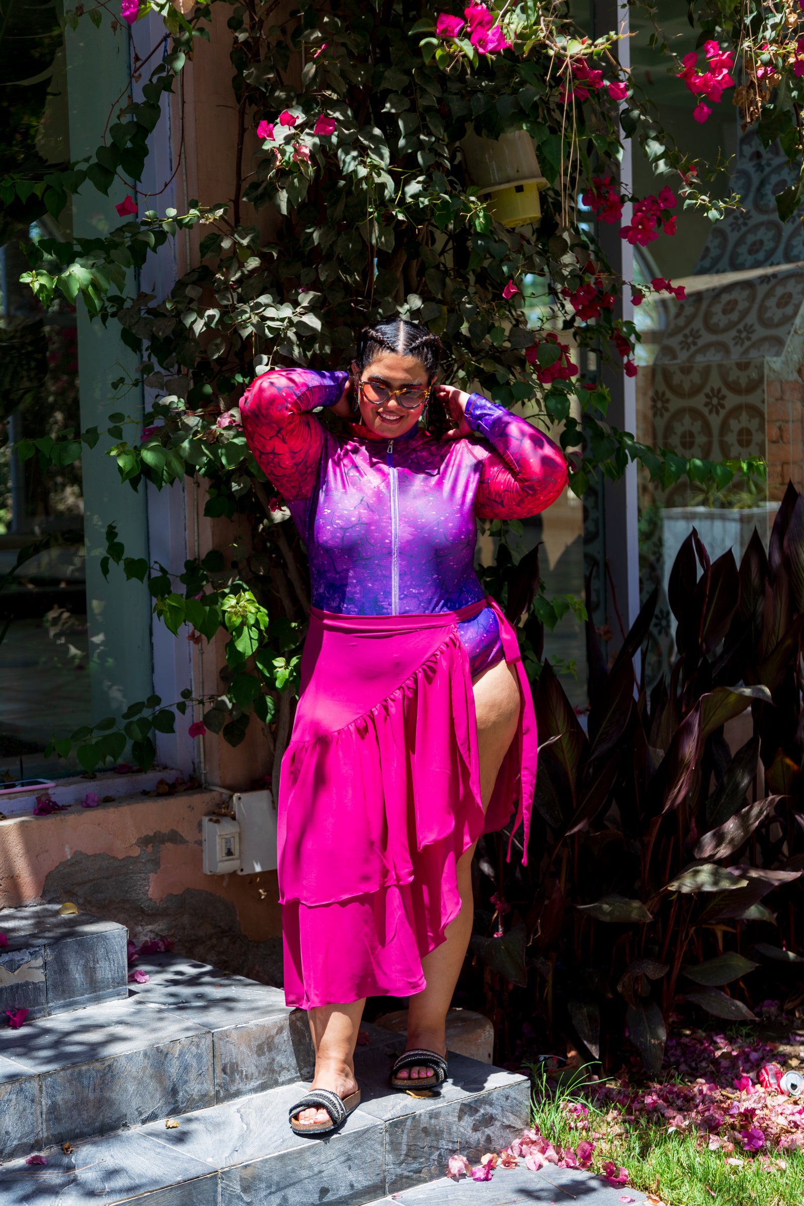 Cherry Chiffon wrap skirt - Fuschia