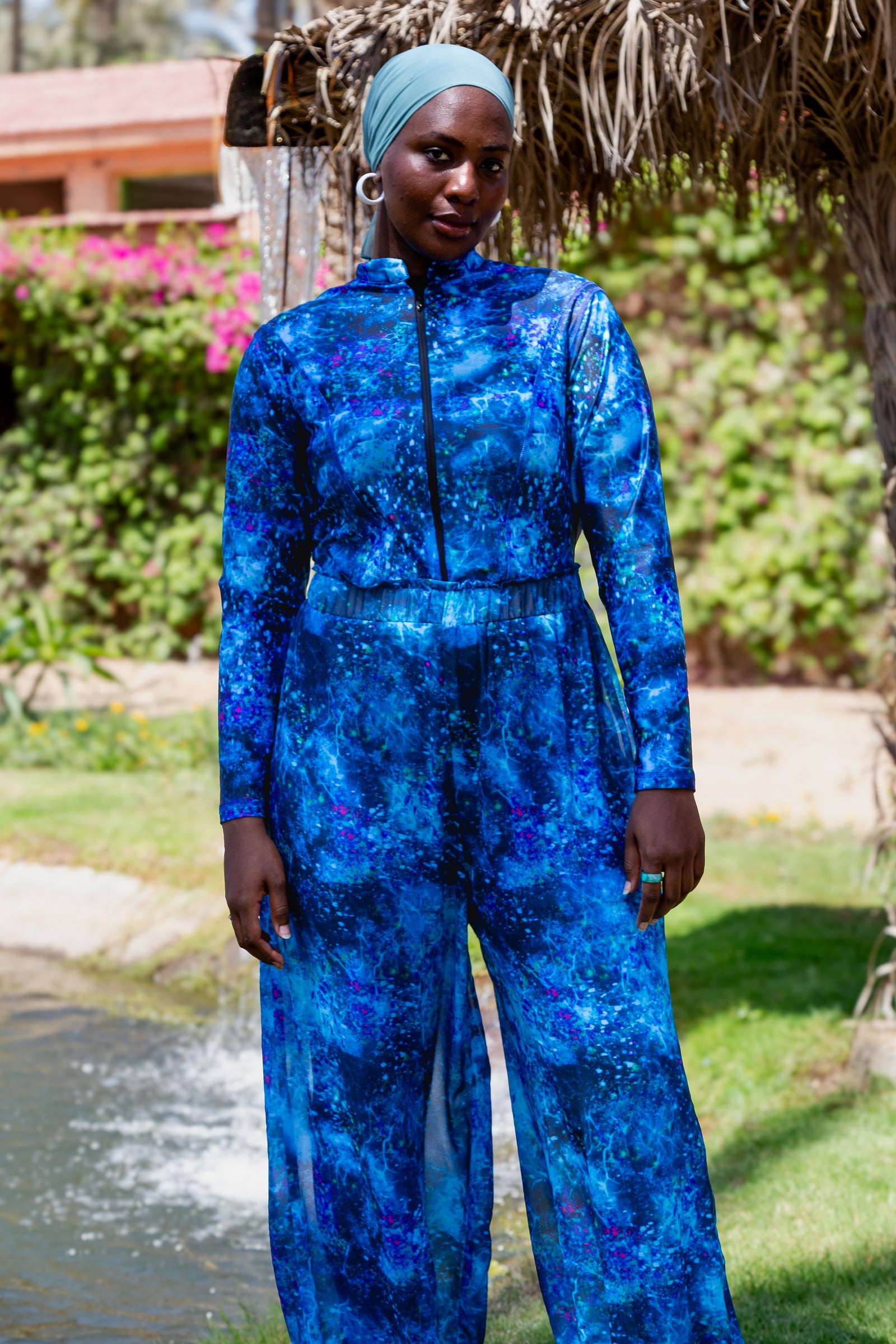 Cosmos Burkini set with cover up - Turquoise