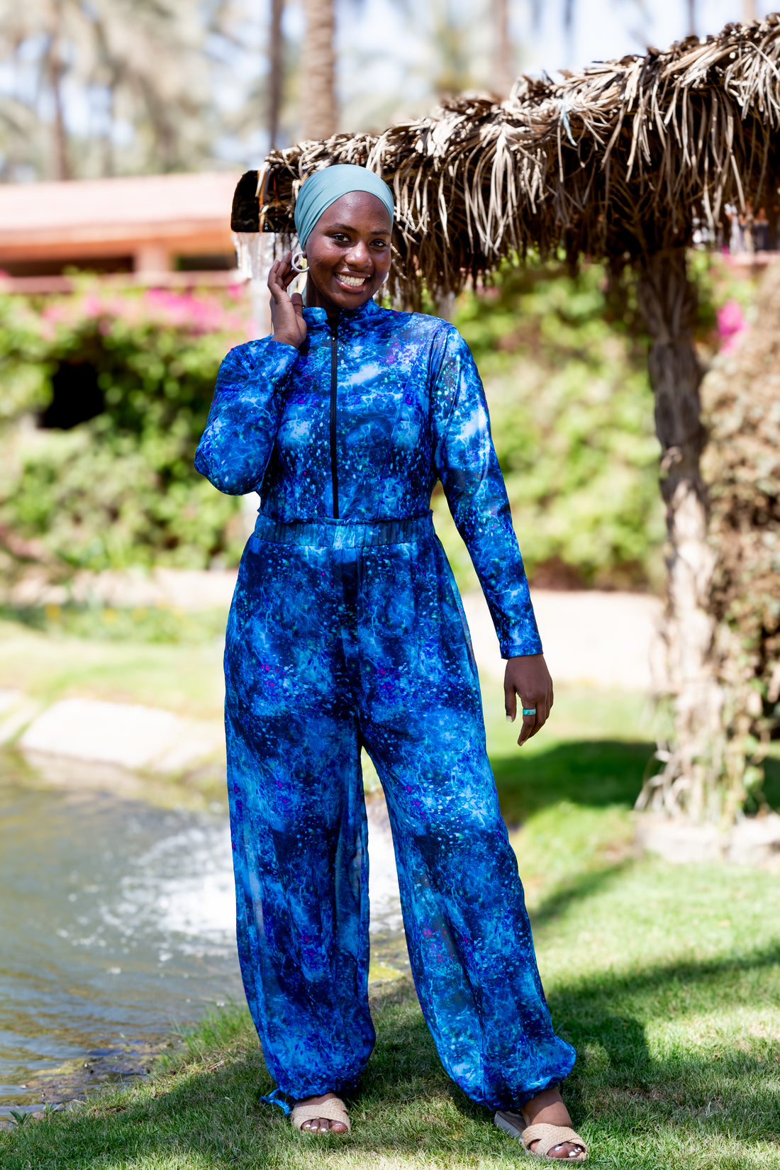 Cosmos Burkini set with cover up - Turquoise
