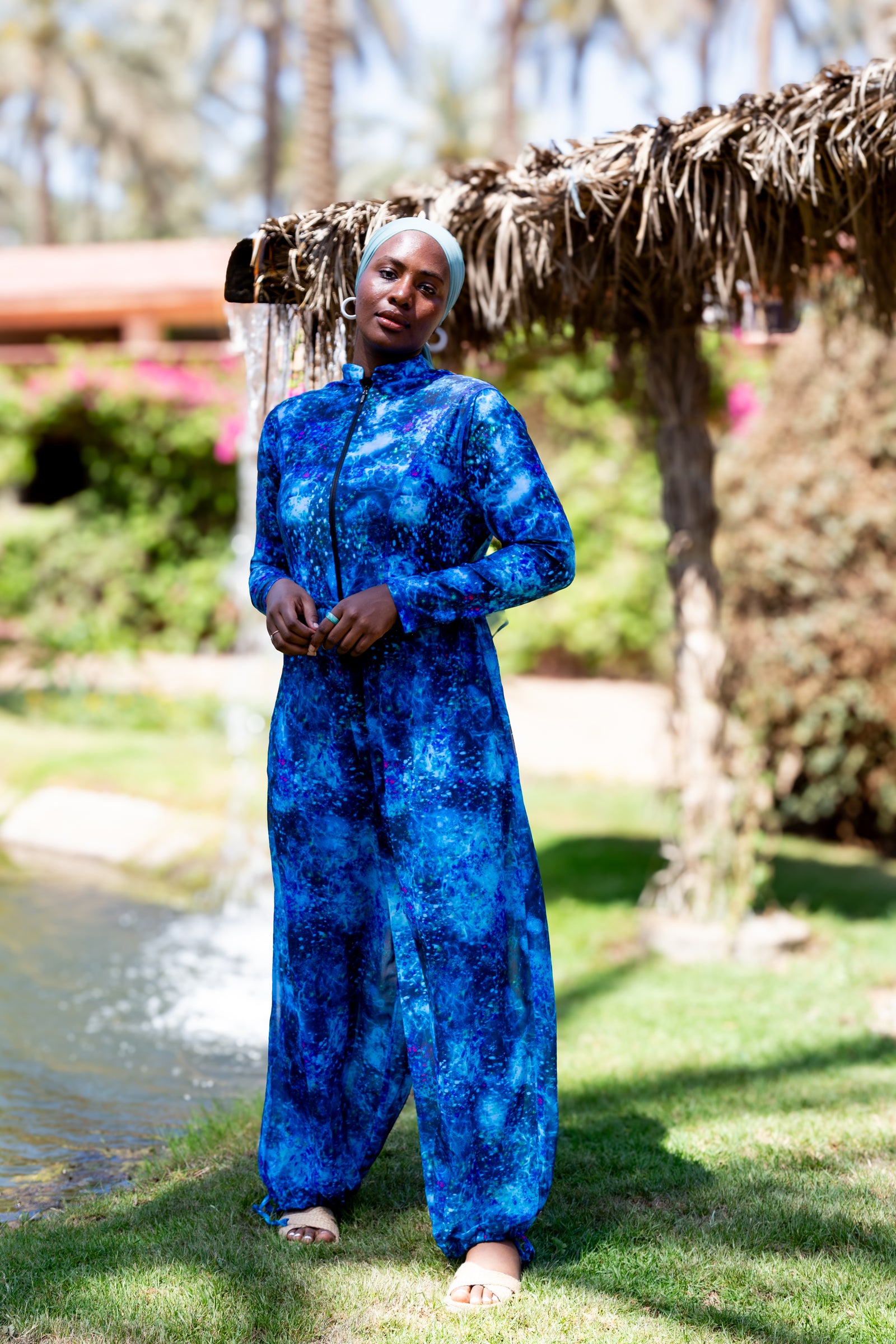 Cosmos Burkini set with cover up - Turquoise