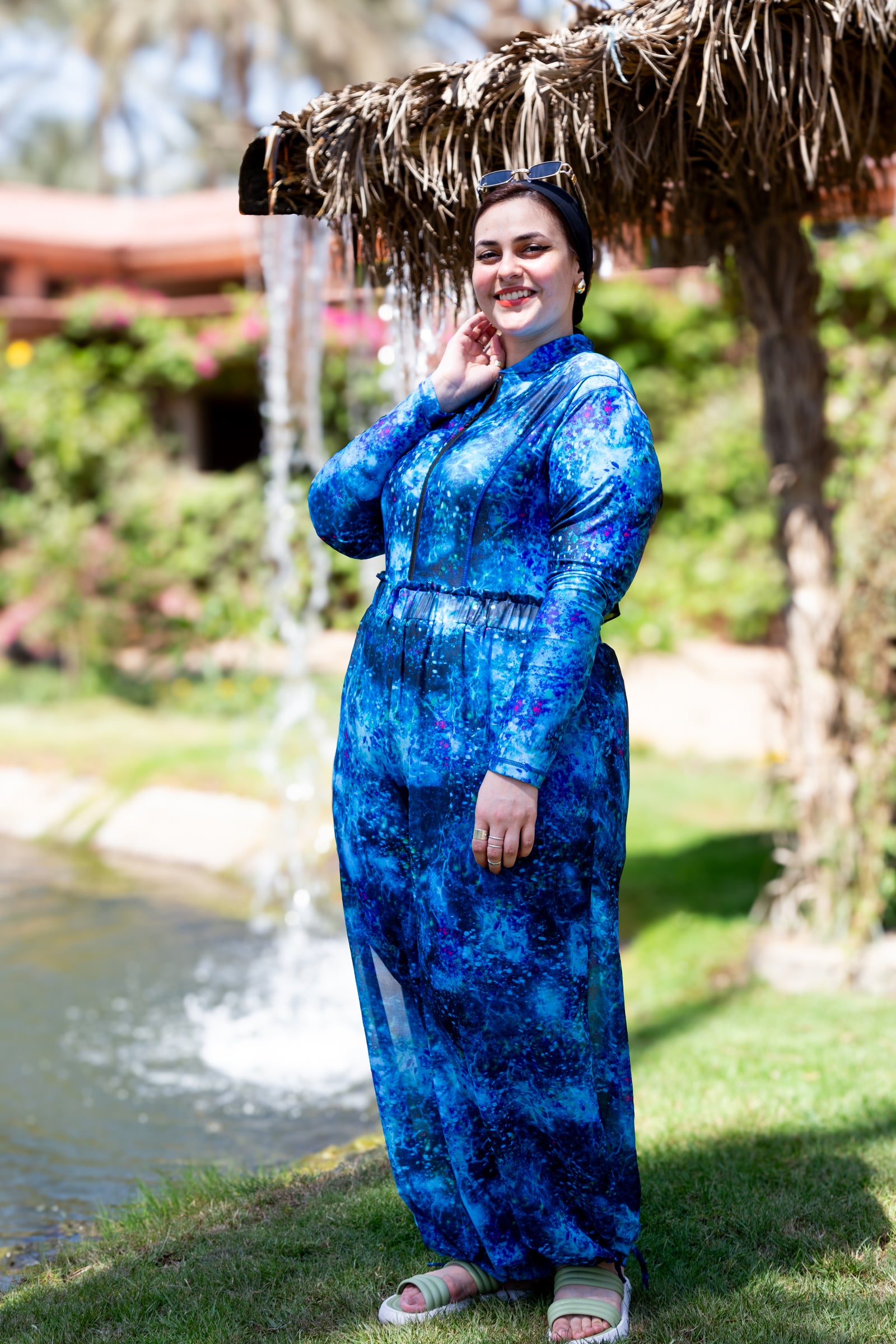 Cosmos chiffon pants -Turquoise